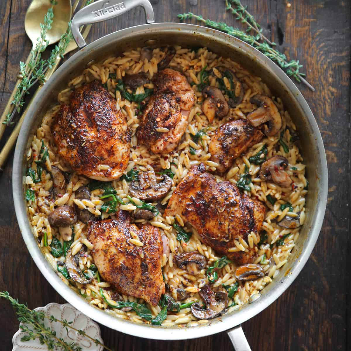 Creamy Chicken Orzo with Mushrooms and Spinach